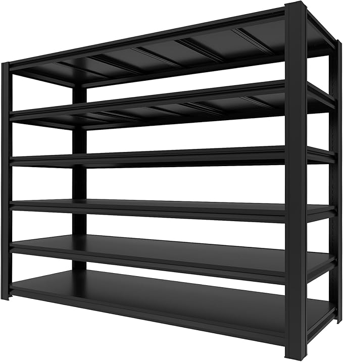6-Tier Metal Storage Shelves, Adjustable Shelving Units, Boltless Assembly, Black, 83 x 54.89 x 23 Inch, for Warehouse Garage Shed Basement (83H*54.89W*23D)