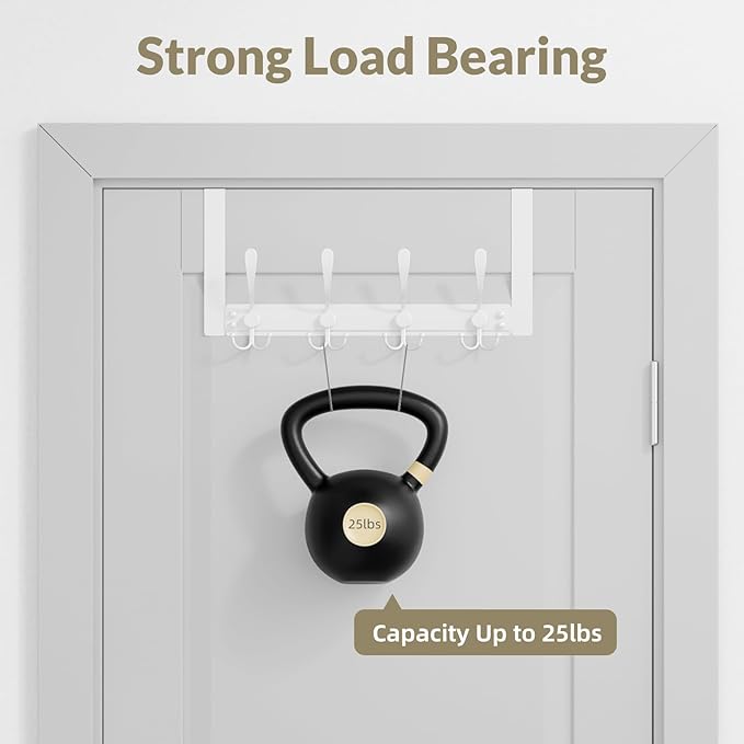 Heavy Duty Over The Door Hooks Rustproof - 25lb Over The Door Towel Rack for Bathroom, Over The Door Hanger, Door Towel Hanger, Over The Door Towel Hook, Coat Rack (2Pack, White)