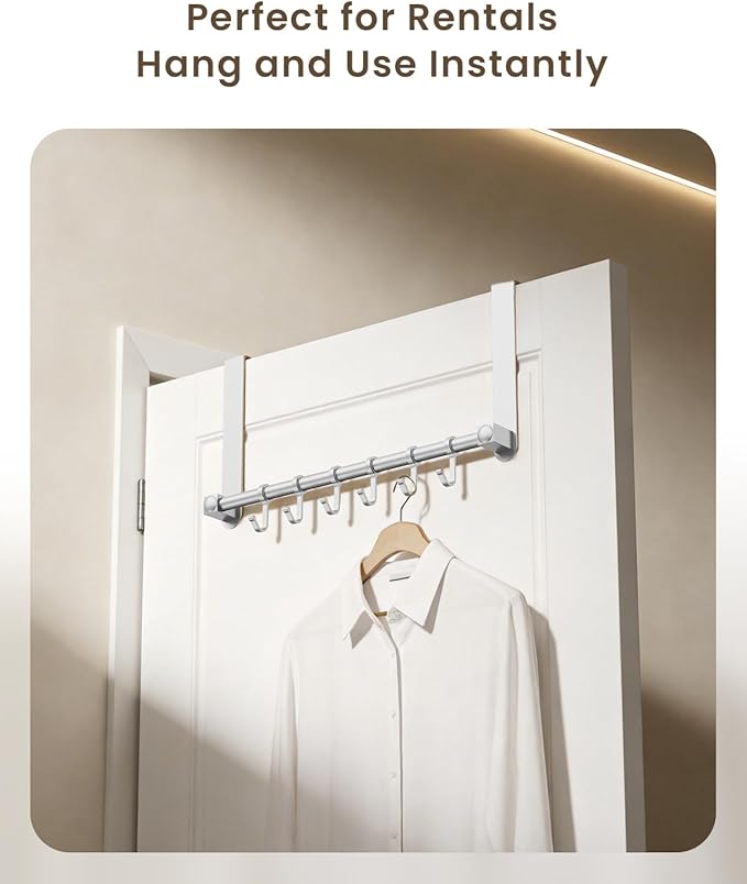 BOF Heavy Duty Over The Door Hooks, Moving 6 Door Hooks for Hanging, Over The Door Hanger Organizer for Bathroom,Silver
