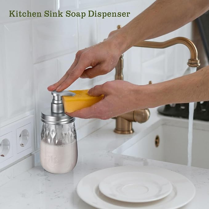 Amolliar Plastic Soap Dispenser with Pump Lid, 16 Oz Refillable Bathroom Hand Soap Dispenser Set, Clear Kitchen Liquid Dish Dispenser with Cute Lables for Farmhouse Shower (2 Pack, Silver)