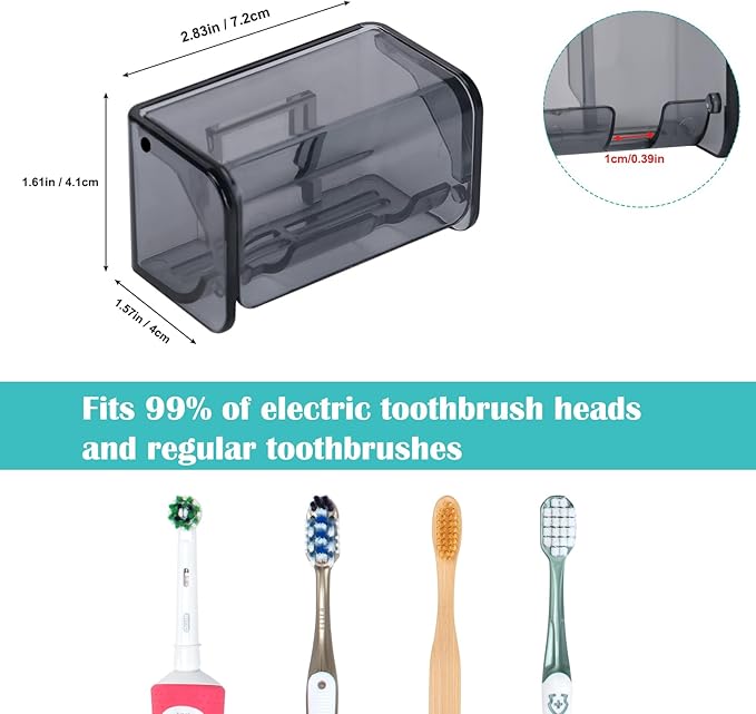 PARKMANI Toothbrush Holders Wall Mounted with Cover, Electric Tooth Brushing Holder for Bathroom, 2 Slots Self Adhesive Toothbrush Organizer, Toothbrush Stand for Family, Kids (1, Transparent Black)