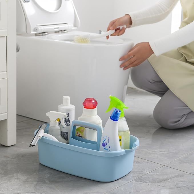 ALINK Plastic Cleaning Storage Caddy with Handle, Large Shower Caddy Basket Organizer for Dorm, Bathroom, Tool, Garden, Kitchen, Cleaning Supplies - Clear