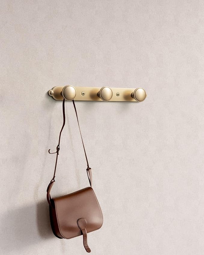 Goo-Ki Champagne Bronze Coat Rack Wall Mount with Keelplate Backplate, Modern Heavy Duty Zinc Alloy Coat Hooks, Soft Gold Hat and Towel Hanger Rail for Entryway, Bathroom and Mudroom (3 Hooks)