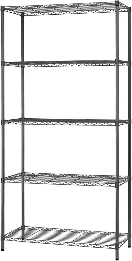 5-Tier Heavy Duty Wire Shelving Unit for Garage & Kitchen Adjustable Metal Shelf, 1250 LBS Wire Rack, Garage Shelving, Pantry Organizer, Storage Shelves, Utility Shelf, Black, 36W x 14D x 72H