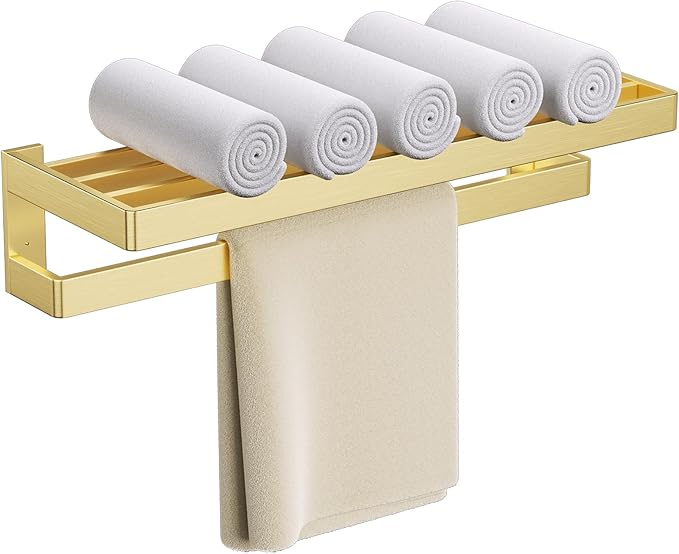 Towel Racks Double Towel Bar,Brushed Gold Towel Holder 23.6-inch Stainless Steel Bathroom Hardware Accessories Set