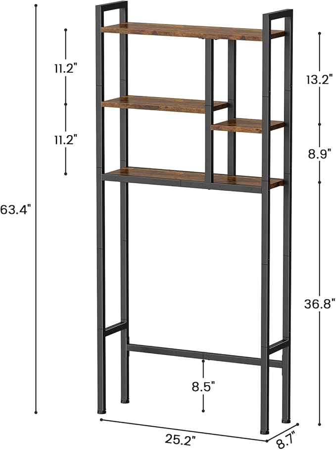 Asgolion Over-The-Toilet Storage Rack, 3-Tier Bathroom Shelves Over Toilet, Above Toilet Storage, Behind Toilet Bathroom Organizer, Space Saver, Freestanding, Rustic Brown