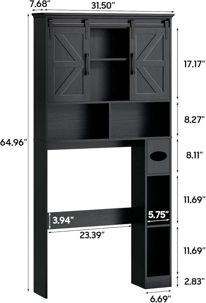 Halitaa Over The Toilet Storage Cabinet,Farmhouse Space-Saving Toilet Rack with 2 Sliding Barn Doors,Bathroom Organizer with Toilet Paper Holder Stand & Storage Shelves,for Laundry, Bathroom,Restroom