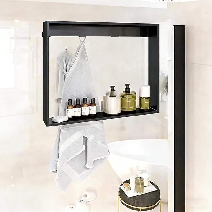 Over the Door Shower Caddy for Glass Door – 20"x16" Stainless Steel Hanging Shelf with Hooks, No-Drilling Frameless Shower Organizer, Rust-Proof Bathroom Storage for Towels & Toiletries