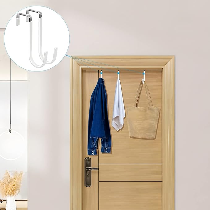 FYY Over the Door Hooks, 8 Pack Door Hangers Hooks with Rubber Prevent Scratches Heavy Duty Organizer Hooks for Living Room, Bathroom, Bedroom, Kitchen Hanging Clothes, Towels, Hats, Coats, Bags White