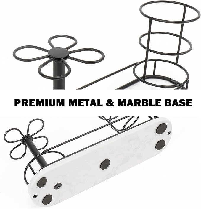 Toothbrush Holder Stand for Bathroom, Metal Toothbrush Organizer with Marble Base, Toothbrush Storage Collection for Family, Suitable for Home Hotel Countertop Vanity (Large, Matte Black)