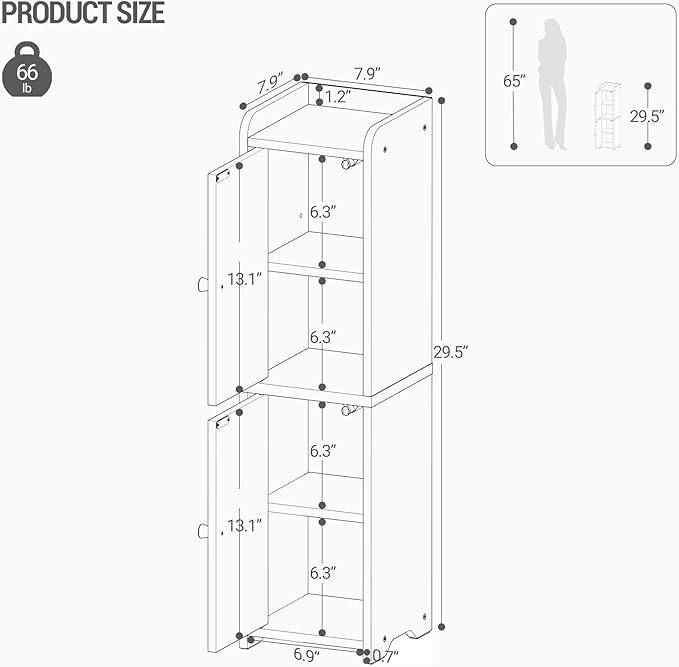 Hzuaneri Bathroom Storage Cabinet, Small Corner Floor Cabinet with 2 Doors and Adjustable Shelf, Narrow Toilet Paper Cabinets, Bathroom Organizer for Small Spaces, 7.9" D x 7.9" W x 29.5" H Greige