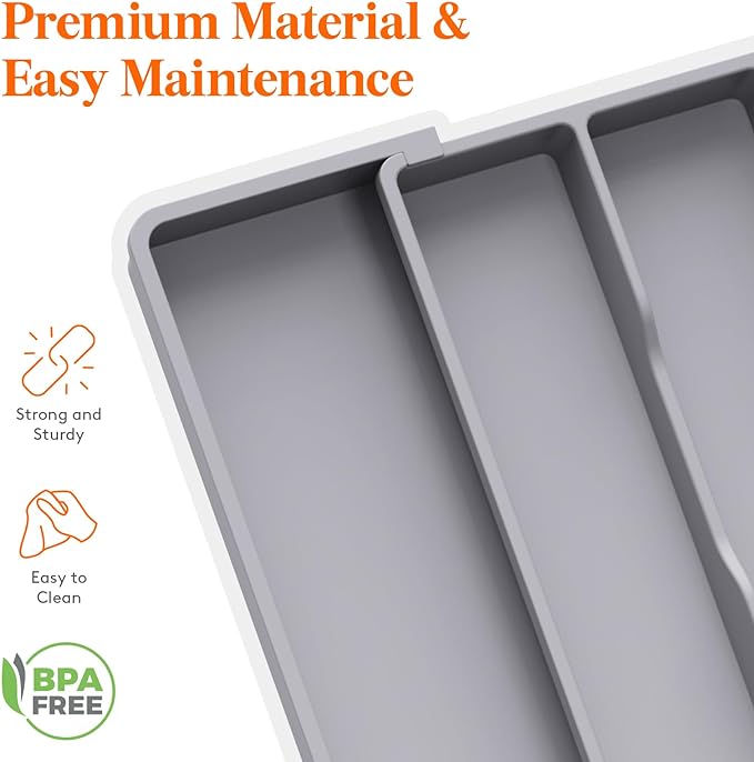 Lifewit Utensil Organizer for Kitchen Drawers, Expandable Cooking Utensil Tray, Adjustable Cutlery Silverware Flatware Holder, Plastic Spatula Tools Storage Divider, 13-22 x 15", Gray