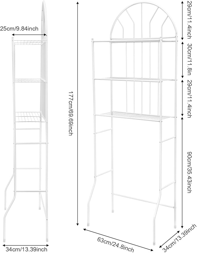 Over-The-Toilet Storage Cabinet Rack, 3-Tier Freestanding Above Over Toilet Storage Shelf for Towels, Toiletries, & Essentials