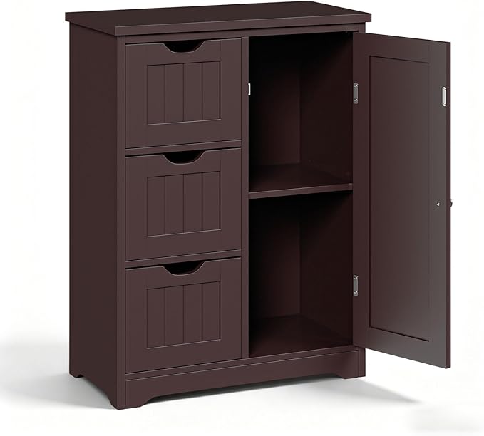 SUPER DEAL Bathroom Storage Cabinet with 3 Drawers and 1 Door, Entryway Home Decor Furniture Towels Storage Organizer Unit, Brown