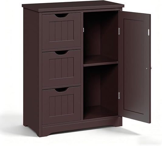 SUPER DEAL Bathroom Storage Cabinet with 3 Drawers and 1 Door, Entryway Home Decor Furniture Towels Storage Organizer Unit, Brown