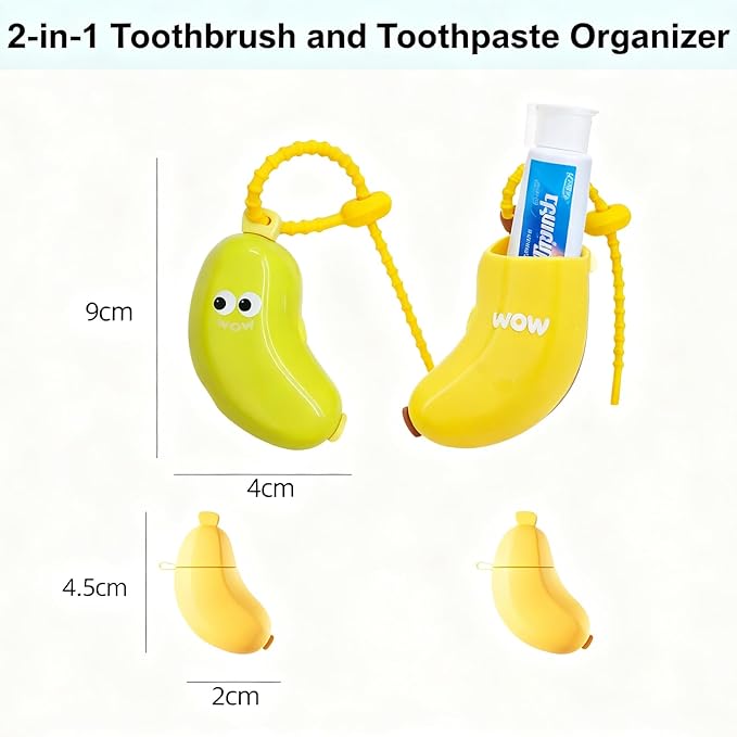 2PCS Banana Toothbrush Head Cover - Travel Toothbrush Protector with Toothpaste Case, Portable Reusable Organizer for Electric & Manual Toothbrushes, Fruit Design, Home & Travel Use