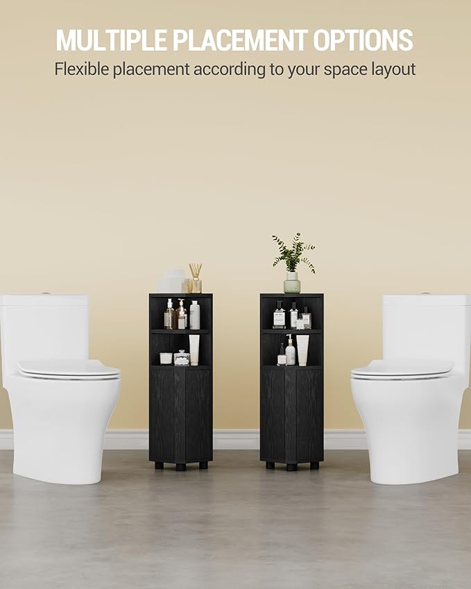 Hzuaneri Corner Cabinet, Small Bathroom Corner Cabinet with Doors, Narrow Storage Cabinets with Adjustable Shelves, Bathroom Organizers and Storage for Small Space, Black BC21004X