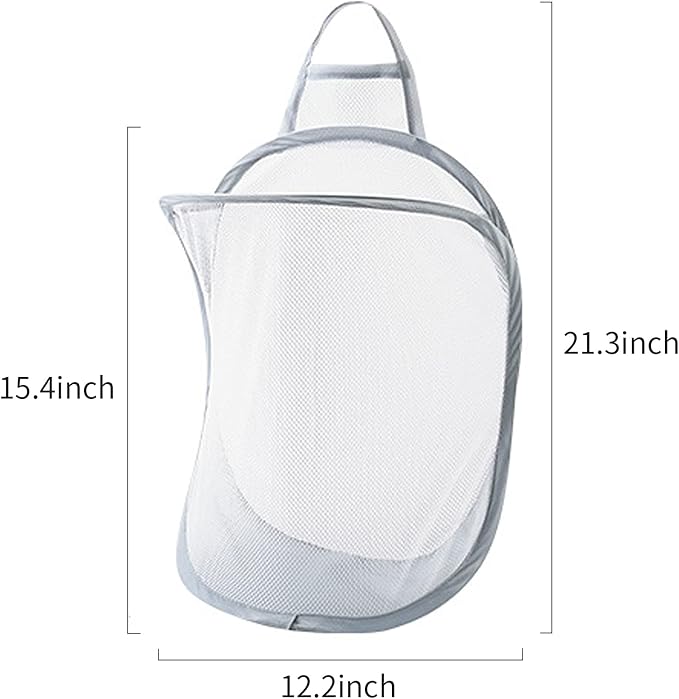 Pop-up Hanging Laundry Hamper Small Mesh Laundry Basket 2 Pack Foldable Hamper Collapsible Wall Mounted Storage Bag, Back to School Supply Grey & White