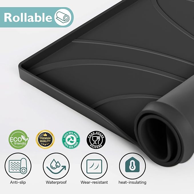Under Sink Mat 22" x 19", Silicone Under Sink Liner for Kitchen and Bathroom, Waterproof Cabinet Protector Drip Tray, Protects Cabinets from Leaks and Spills