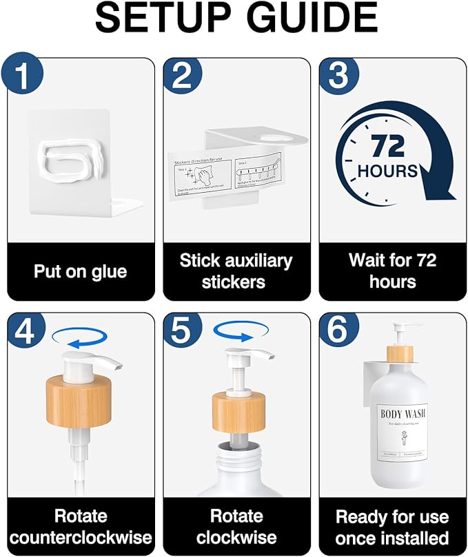 Luxspire Shampoo and Conditioner Dispenser, Shower Soap Dispenser Wall Mounted 3 Sets Plastic Bottles Bamboo Pump, 17OZ Shampoo and Conditioner Bottles for Bathroom, Shower Wall and Hotel, White