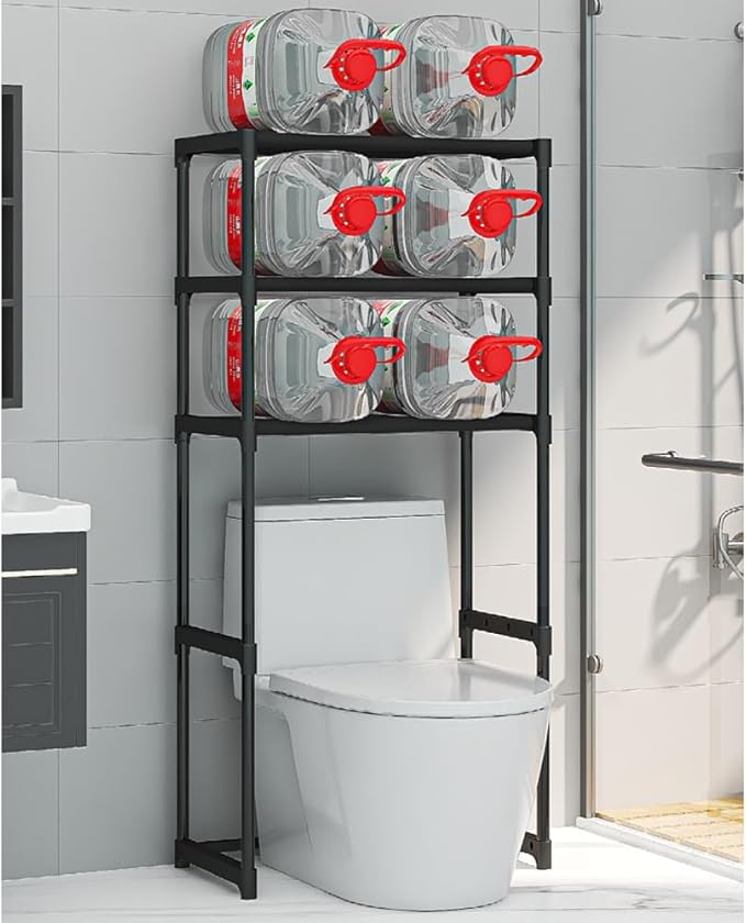 3-Tier Over The Toilet Storage Rack, Freestanding Bathroom Space Saver Shelves with Sturdy Iron Frame - Waterproof, Easy Assembly for Bathroom, Laundry Room, Kitchen