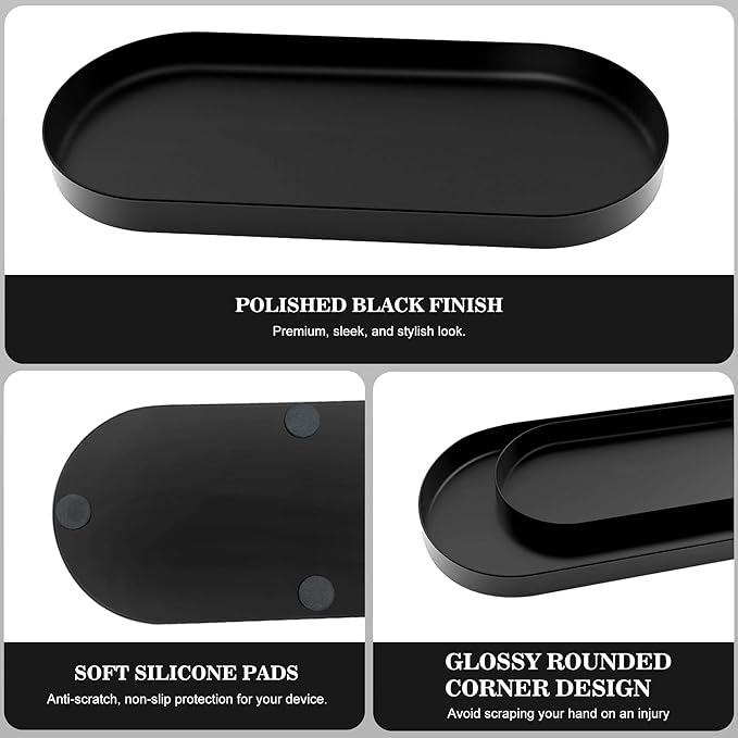 2 Pieces Metal Toilet Tank Tray,Black Bathroom Counter Tray for Toilet,Unique Toiletries Toilet Paper Storage,Organizer for Bathroom,Living Room,Kitchen, Bathroom Accessories Gifts