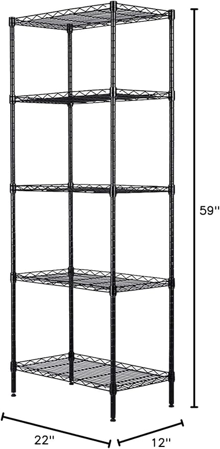 lapday 5 Tier Adjustable Storage Rack, Metal Storage Wire Shelving Standing Storage Shelf Units for Bathroom, Living Room, Balcony, Kitchen 550Lbs Capacity 21.2" L x 11.4" W x 59.1" H (Black)