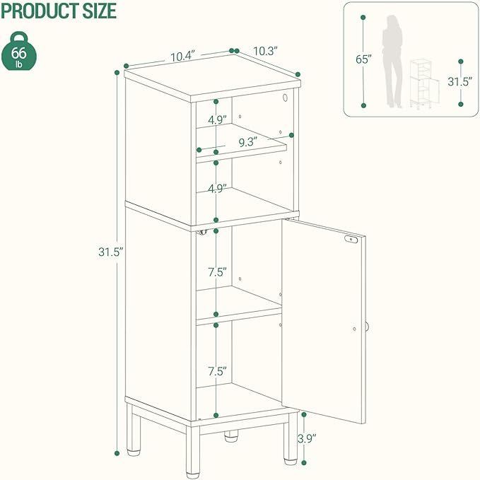 Hzuaneri Bathroom Storage Cabinet, Corner Floor Cabinet with Shelves, Customized Door Opening Direction, Bathroom Organizer with Adjustable Shelf for Kitchen, Living, Toilet Paper Cabinet, White