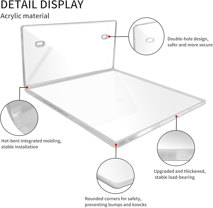 6 Pcs Clear Acrylic Floating Wall Shelves, Small Floating Shelves for Wall Shelf Acrylic Display Ledges, Small Corner Shelf for Bedroom Bathroom Book Speaker Hanging Shelves - Clear(6 Inch 6Pack)