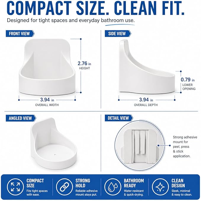 Adhesive Plastic Round Floating Wall Shelf, Wall Mounted Cup Holder Shower Organizer Bottle Racks