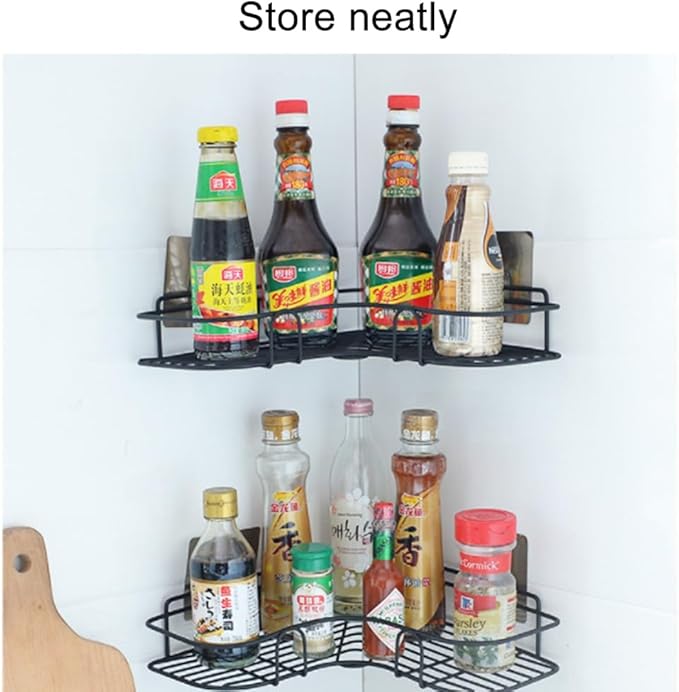 1-Shelf Modern Black Iron Corner Shower Caddy, Strong & Durable, No Drill Wall Mounted Shower Shelf for Bathroom, Kitchen, Bedroom, Office