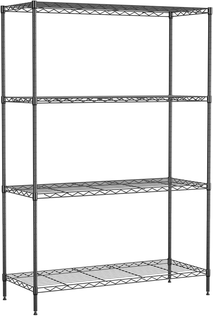4-Tier Adjustable Metal Shelving Unit, Heavy Duty Garage Storage Rack, Wire Shelves & Closet Organizers, Utility Shelf for Kitchen, Pantry, Garage – Black, 53.7" W x 13.4" D x 35" H, 800 lbs