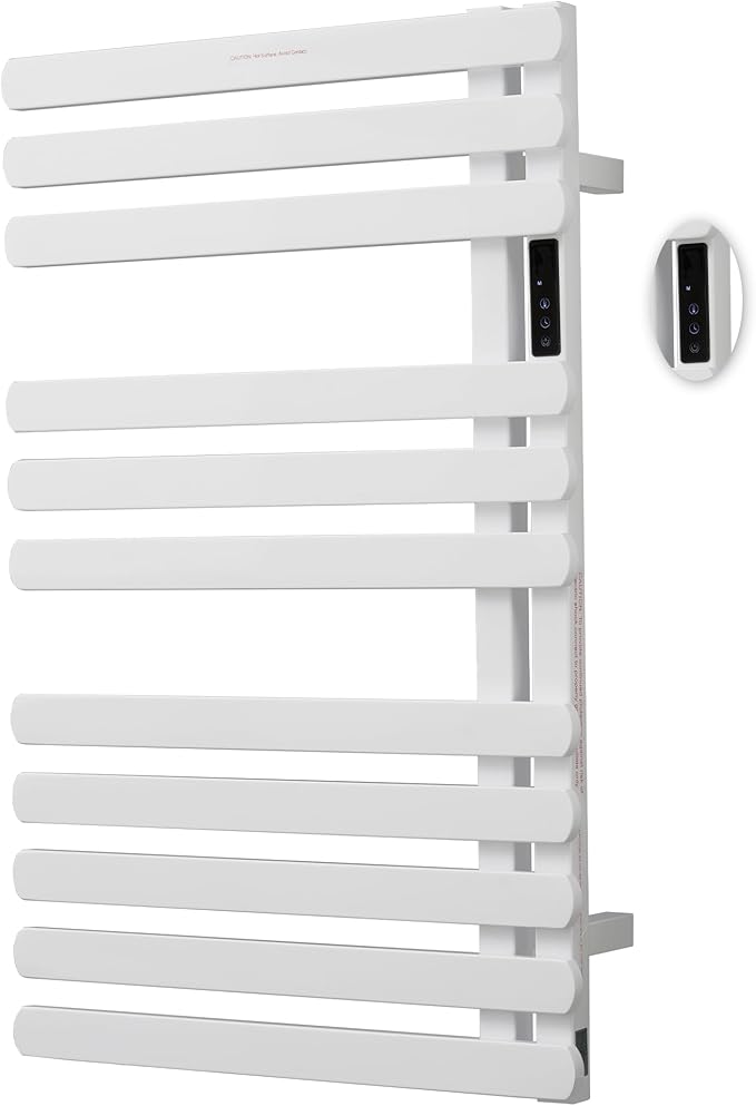 Electric Towel Warmer Rack,Heating Towel Warmer, Timer & Temperature Control, 11 Bar Stainless Steel Towel Heater for Bathroom, White, Plug-in(31.5x19.69x4.92in) Nordic Style
