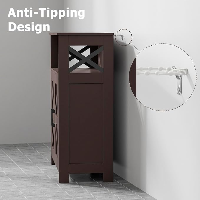 Homhedy Farmhouse Bathroom Storage Cabinet with 2 Doors, Toilet Paper Cabinet with Adjustable Shelves, Small Bathroom Cabinet for Kitchen/Laundry/Living Room, 11.8 x 23.6 x 31.5 Inches, Brown