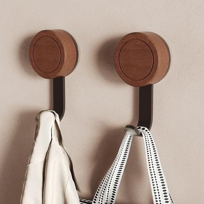 Soap Dish, Walnut and Stainless Steel, Soap Bar Holder for Shower Suction Cup Wall Mounted, No-Drilling Waterproof Sponge Holder (Black with Wall Hooks)