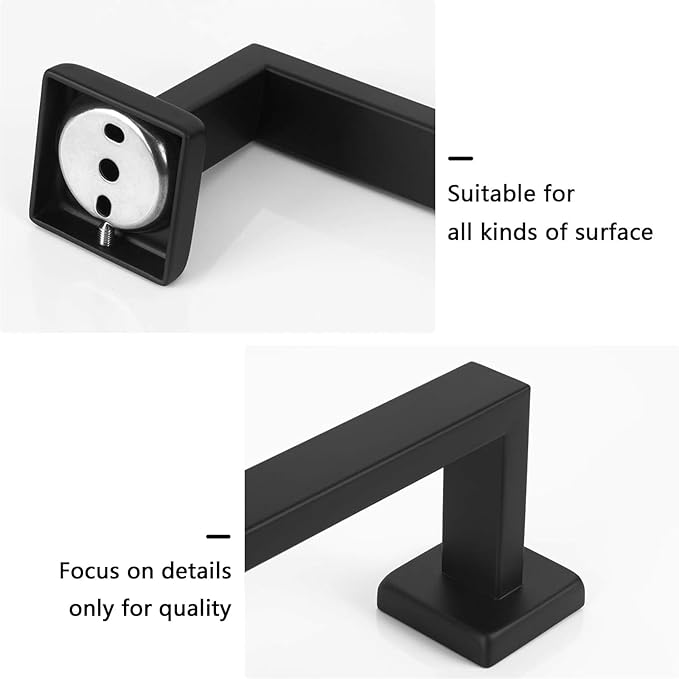 NearMoon Towel Bar, Bath Accessories Premium Thicken Stainless Steel Square Shower Towel Rack for Bathroom, Towel Holder Wall Mounted (1 Pack, Matte Black, 12 Inch)
