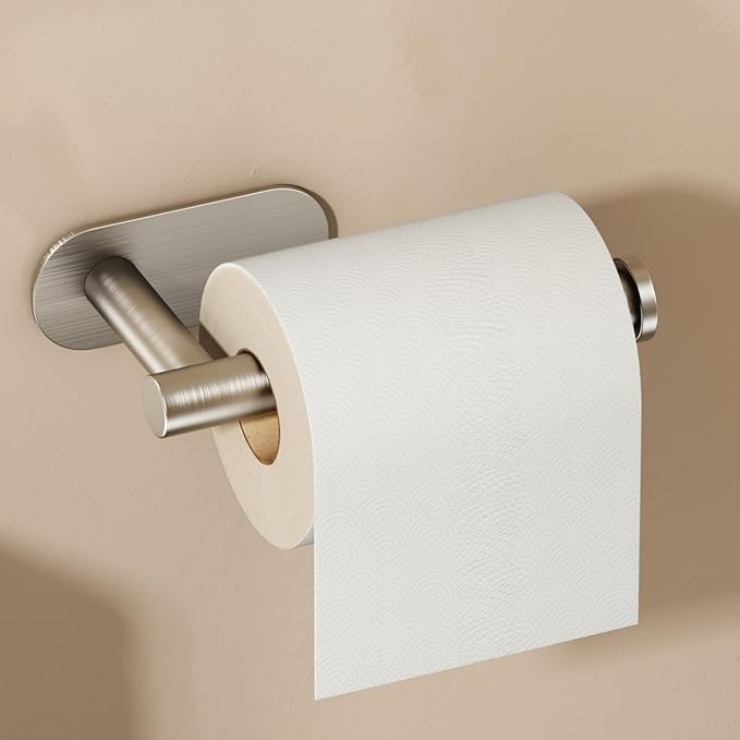 Voldra Toilet Paper Holder, Self Adhesive Toilet Paper Holder Wall Mount, SUS 304 Stainless Steel Toilet Tissue Roll Holder No Drilling for Bathroom Porta Papel de Baño (Brushed Nickel, Classic)