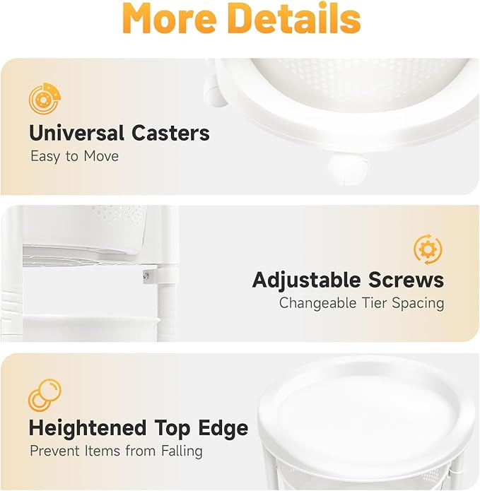 5 Tier Multi-Layer Kitchen Storage Rack, Rotating Storage Shelves Organizer,Floor Standing Storage Rack Basket Shelf Kitchen Storage Cart with Wheels Storage Basket for Living Rooms, Kitchens (White)