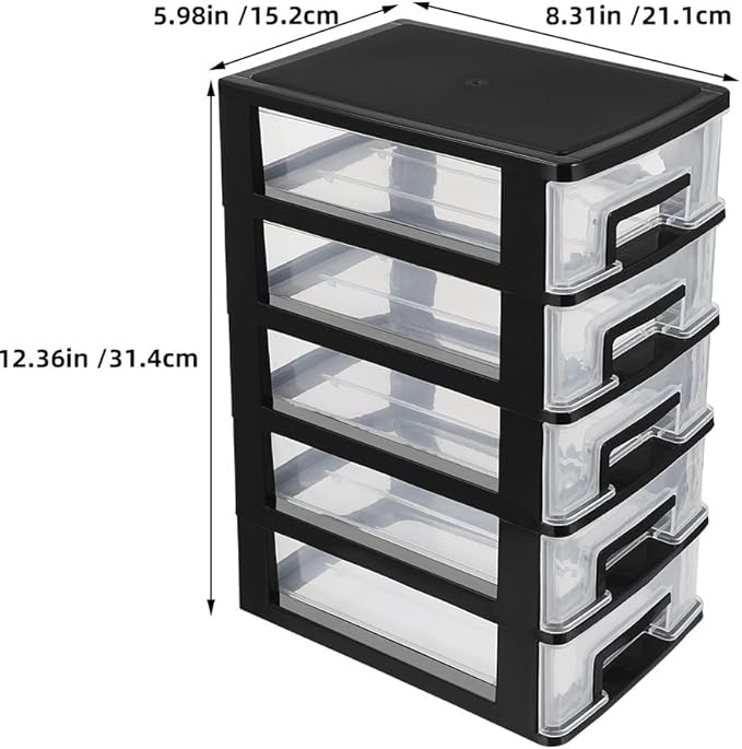Angoily 5-Tier Plastic Drawer Storage Cabinet Portable Desktop Organizer for Office Study Cosmetics Sundries Holder 12.40X8.66X5.98In