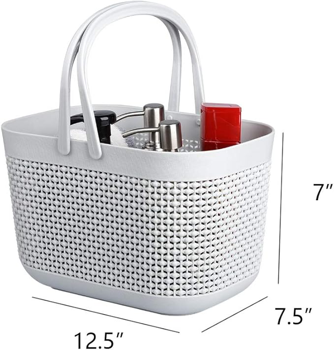 UUJOLY Plastic Organizer Storage Baskets with Handles, Shower Caddy Bins Organizer for Bathroom and kitchen (3 Pack, Grey)
