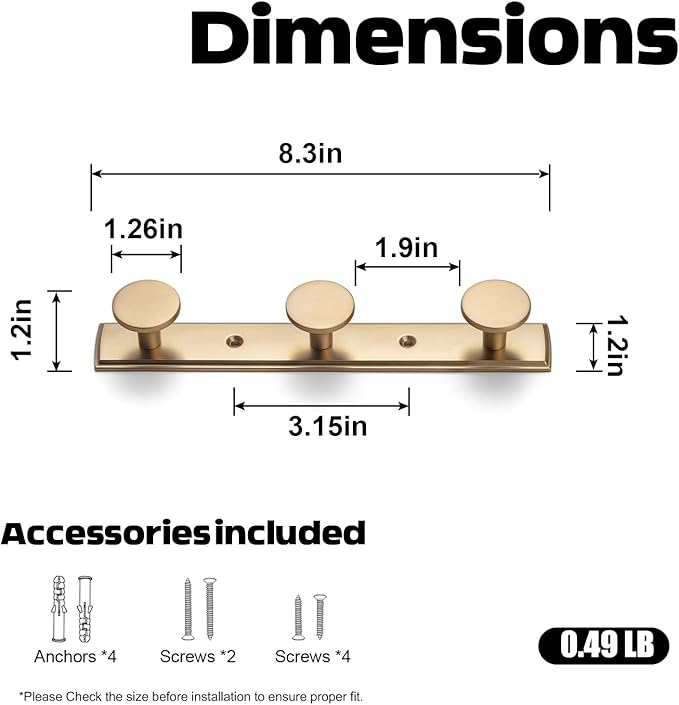 Goo-Ki Champagne Bronze Coat Rack Wall Mount with Escutcheon Backplate, Modern Heavy Duty Zinc Alloy Coat Hooks, Soft Gold Hat and Towel Hanger Rail for Entryway, Bathroom and Mudroom (3 Hooks)