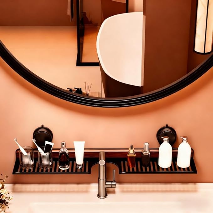 Bathroom Storage Shelves Floating,Modern Kitchen Organizer Faucet Shelf,No Mounted Shower Sink Caddy Organizers,Toothbrush soap Rack (Black, 27 inch)