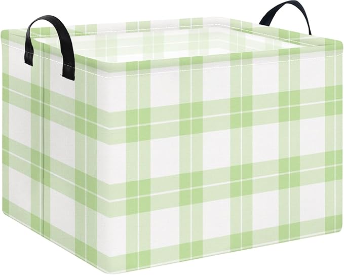 AppleGreen Grid Rectangular Storage Basket Empty,Storage Bin with Handles,Room Decor,Gift Basket,Book Box(Green Plaid)