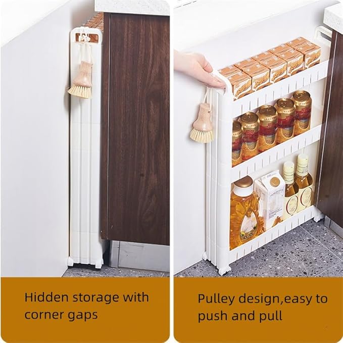 Slim Storage Car Durable Slim Storage Cabinet with Wheels Narrow Shelf Rack for Kitchen,Bathroom,Study,Office,Etc (2 Tier)