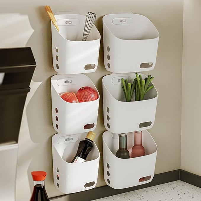 LeleCAT Plastic Hanging Basket Kitchen Storage organizer, Basket with Detachable hook, Hang it behind a door or on a railing, Over the Cabinet Door (Light Gray, Large) 2pack