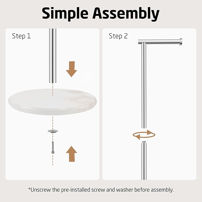 KES Toilet Paper Holder Stand, Freestanding Toilet Paper Roll Holder with Modern Natural Marble Base, White Freestanding Toilet Tissue Holder SUS304 Stainless Steel Brushed Finish BPH284S1-2