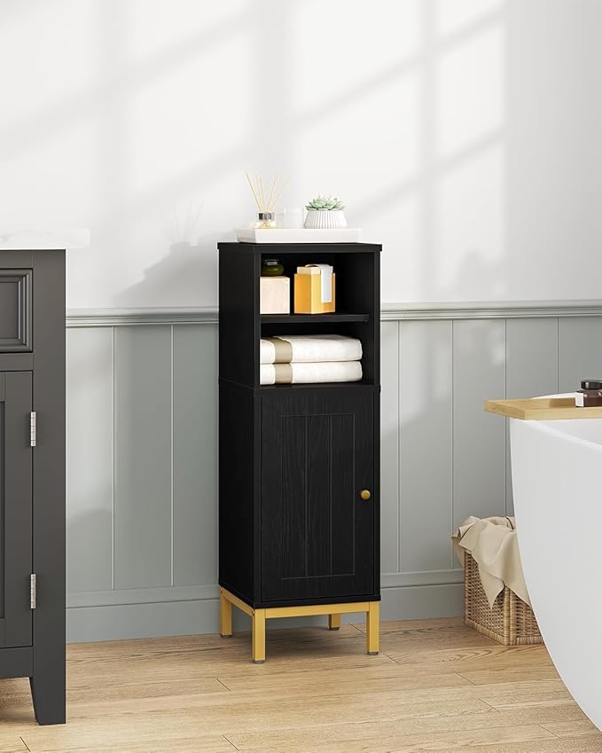 Hzuaneri Bathroom Storage Cabinet, Corner Floor Cabinet with Shelves, Customized Door Opening Direction, Bathroom Organizer with Adjustable Shelf for Kitchen, Living, Toilet Paper Cabinet, Black