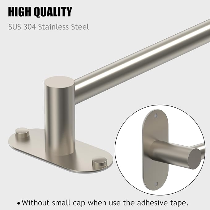 Towel Bar, Adjustable 14.4inch - 25.2inch Towel Rack, Self Adhesive Wall Mounted for Bathroom Kitchen Hand Towel Holder Cloths Hanger 304 Stainless Steel Organizer Single Bar (Brushed Nickel)