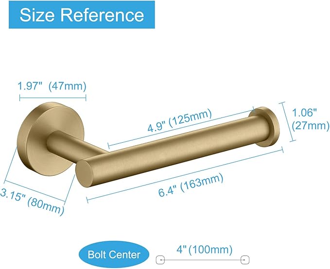 TASTOS Toilet Paper Holder SUS304 Stainless Steel Round Size Brushed Gold 2 Pack