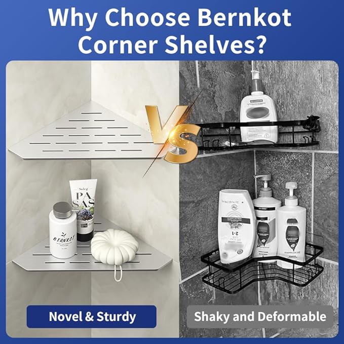 Corner Shower Shelf 10", Brushed 304 Stainless Steel Pentagonal Heavy Duty Floating Corner Sheves, Slot Design Recessed Bathroom Shelf for Tiled Wall 2 Pack